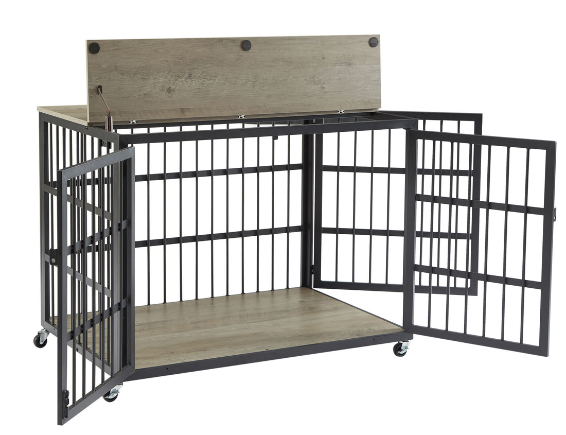 Furniture style dog crate wrought iron frame door with side openings, Grey, 43.3&