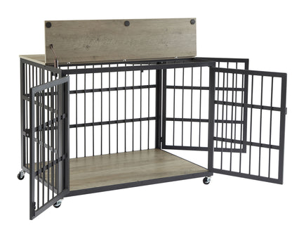 Furniture style dog crate wrought iron frame door with side openings, Grey, 43.3&