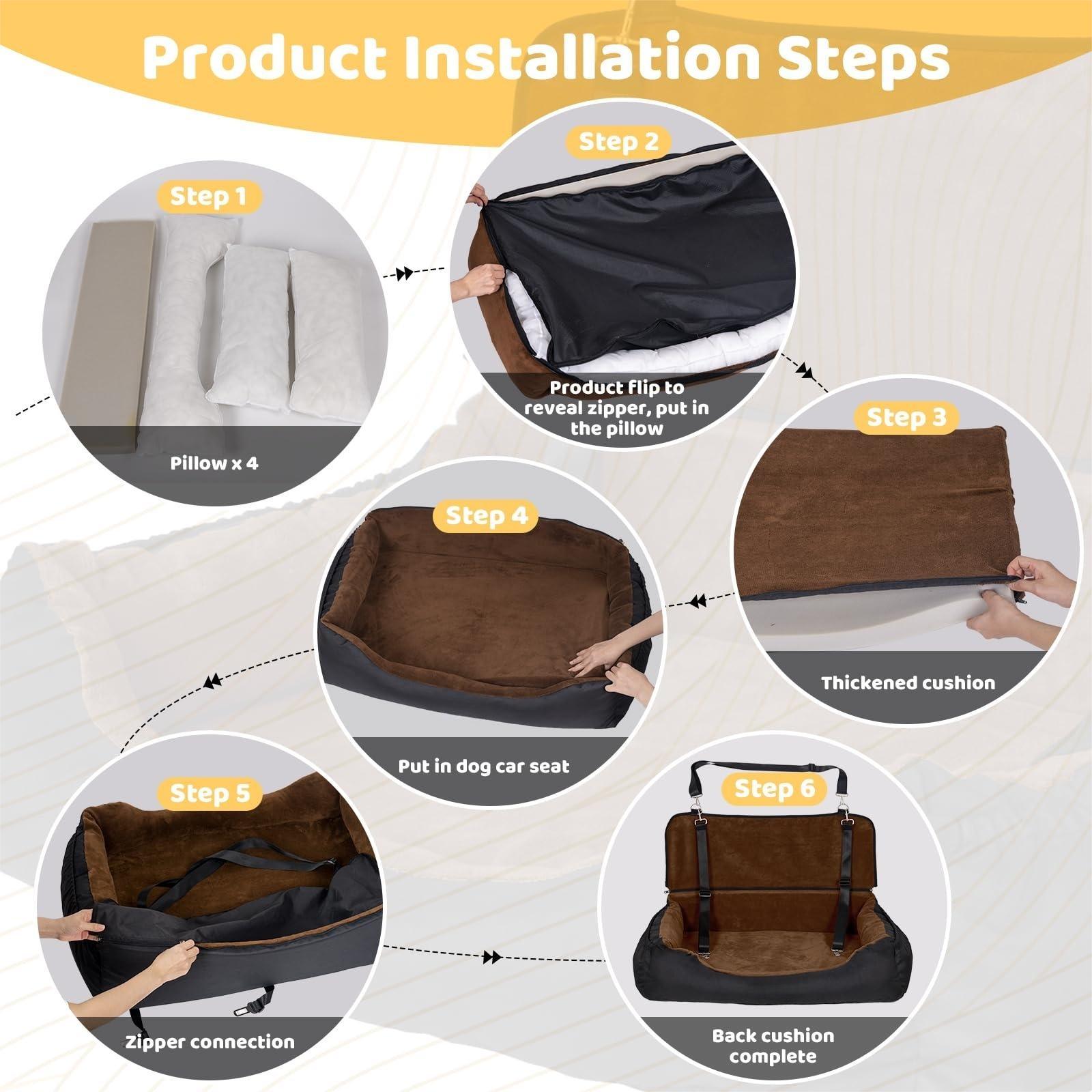 Dog Car Seat Dual Seat Removable Cleaning Coral Fleece Pet Seat with Storage Bag and Safety Belt Fixed Pet Car Seat Suitable for Small and Medium Dogs Car Seat Travel Dog Car Bed (Dual Seat)