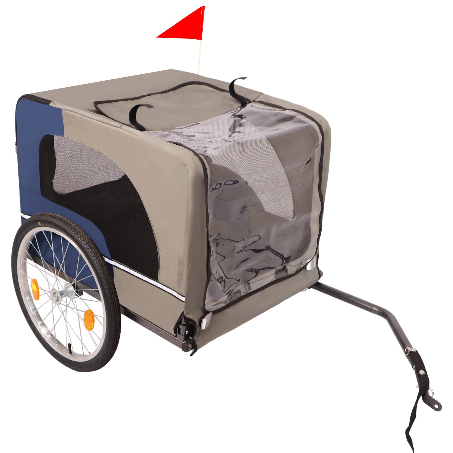 Tangkula Dog Bike Trailer, Breathable Mesh Dog Cart with 3 Entrances, Safety Flag, 8 Reflectors, Folding Pet Carrier Wagon with 20 Inch Wheels, Bicycle Carrier for Medium and Small Sized Dogs