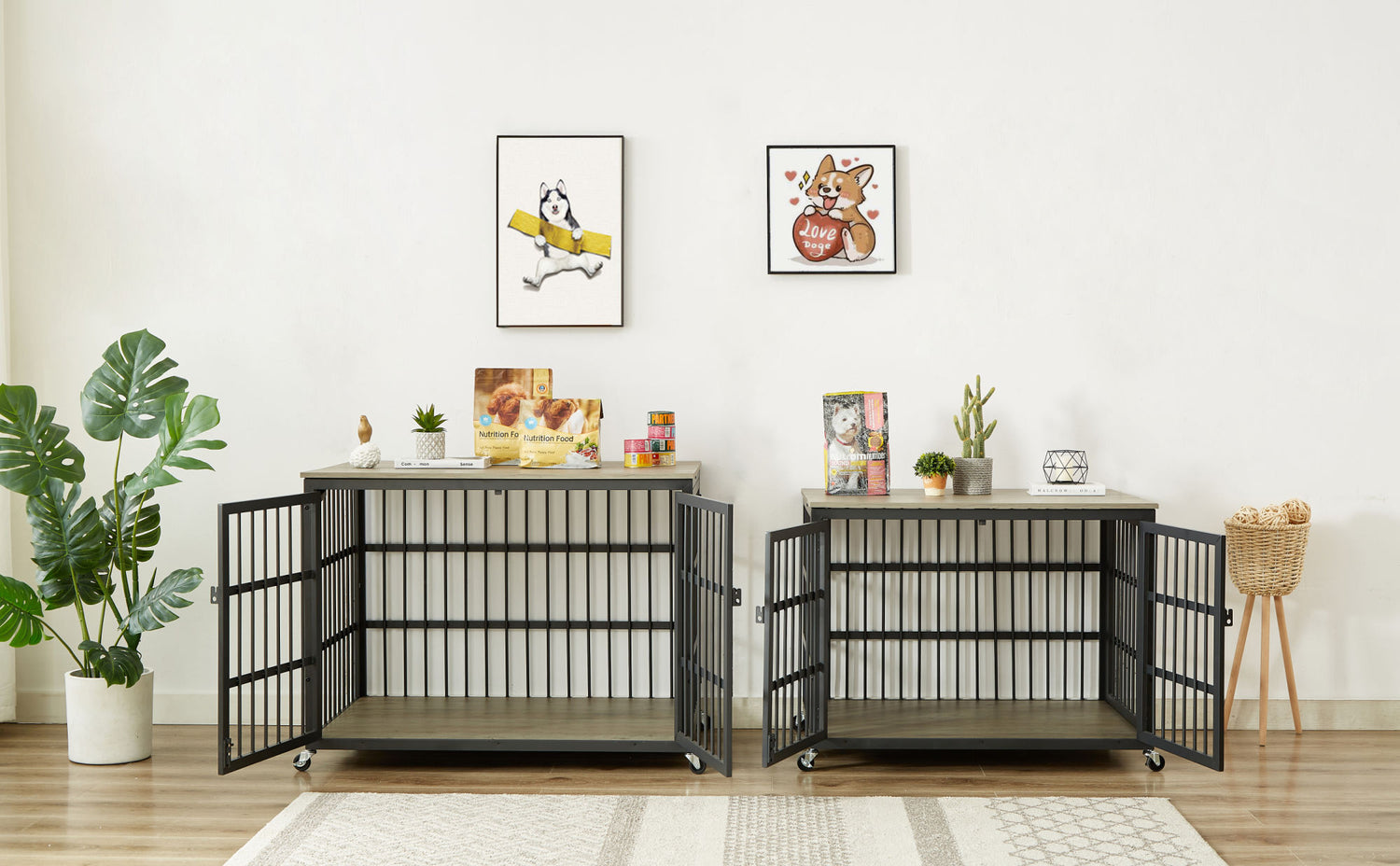 Furniture style dog crate wrought iron frame door with side openings, Grey, 38.4&