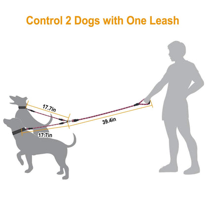 Double Dogs Leash No-Tangle Dogs Lead Reflective Dogs Walking Leash w/ Swivel Coupler Padded Handle