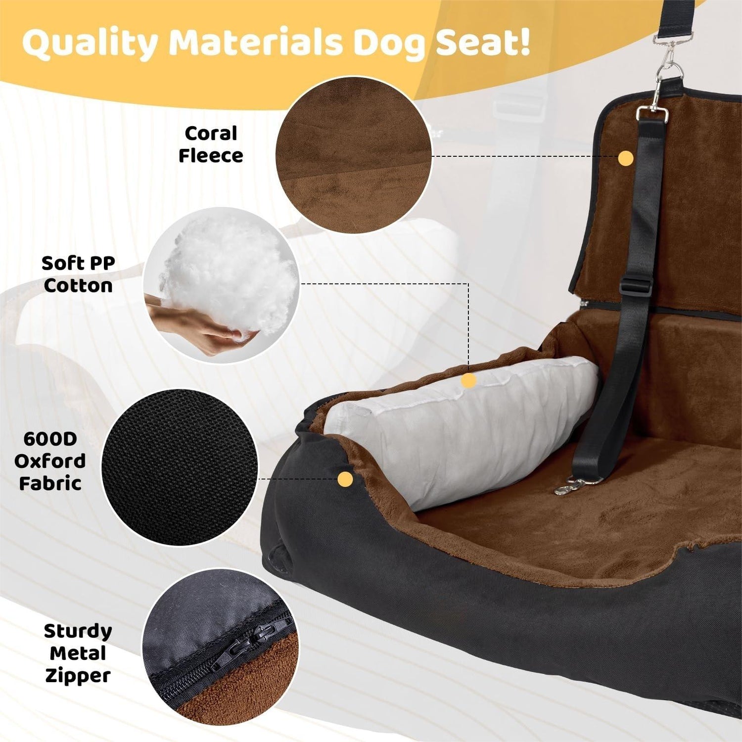 Dog Car Seat Dual Seat Removable Cleaning Coral Fleece Pet Seat with Storage Bag and Safety Belt Fixed Pet Car Seat Suitable for Small and Medium Dogs Car Seat Travel Dog Car Bed (Dual Seat)