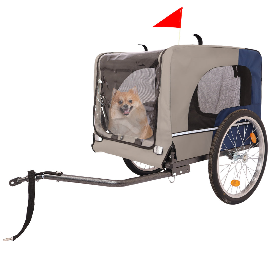 Tangkula Dog Bike Trailer, Breathable Mesh Dog Cart with 3 Entrances, Safety Flag, 8 Reflectors, Folding Pet Carrier Wagon with 20 Inch Wheels, Bicycle Carrier for Medium and Small Sized Dogs