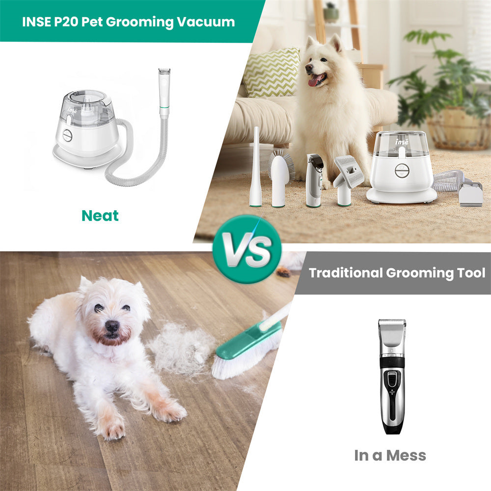 INSE P20 Pet Grooming Kit &amp; Vacuum Suction 99% Pet Hair, Professional Grooming Clippers with 5 Grooming Tools for Dogs Cats and