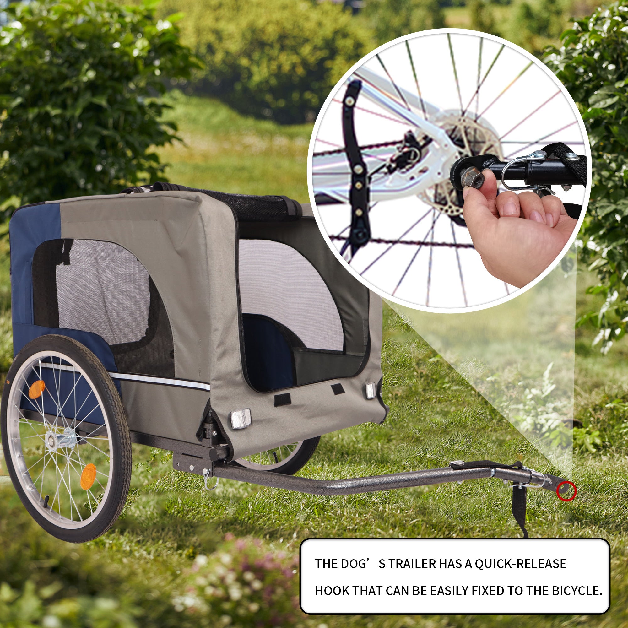 Tangkula Dog Bike Trailer, Breathable Mesh Dog Cart with 3 Entrances, Safety Flag, 8 Reflectors, Folding Pet Carrier Wagon with 20 Inch Wheels, Bicycle Carrier for Medium and Small Sized Dogs
