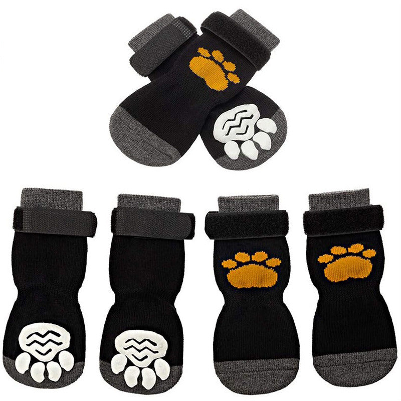 Chrismas Anti-Slip Dog Socks; Waterproof Paw Protectors with Reflective Straps Traction Control for Indoor &amp; Outdoor Wear; 4pcs