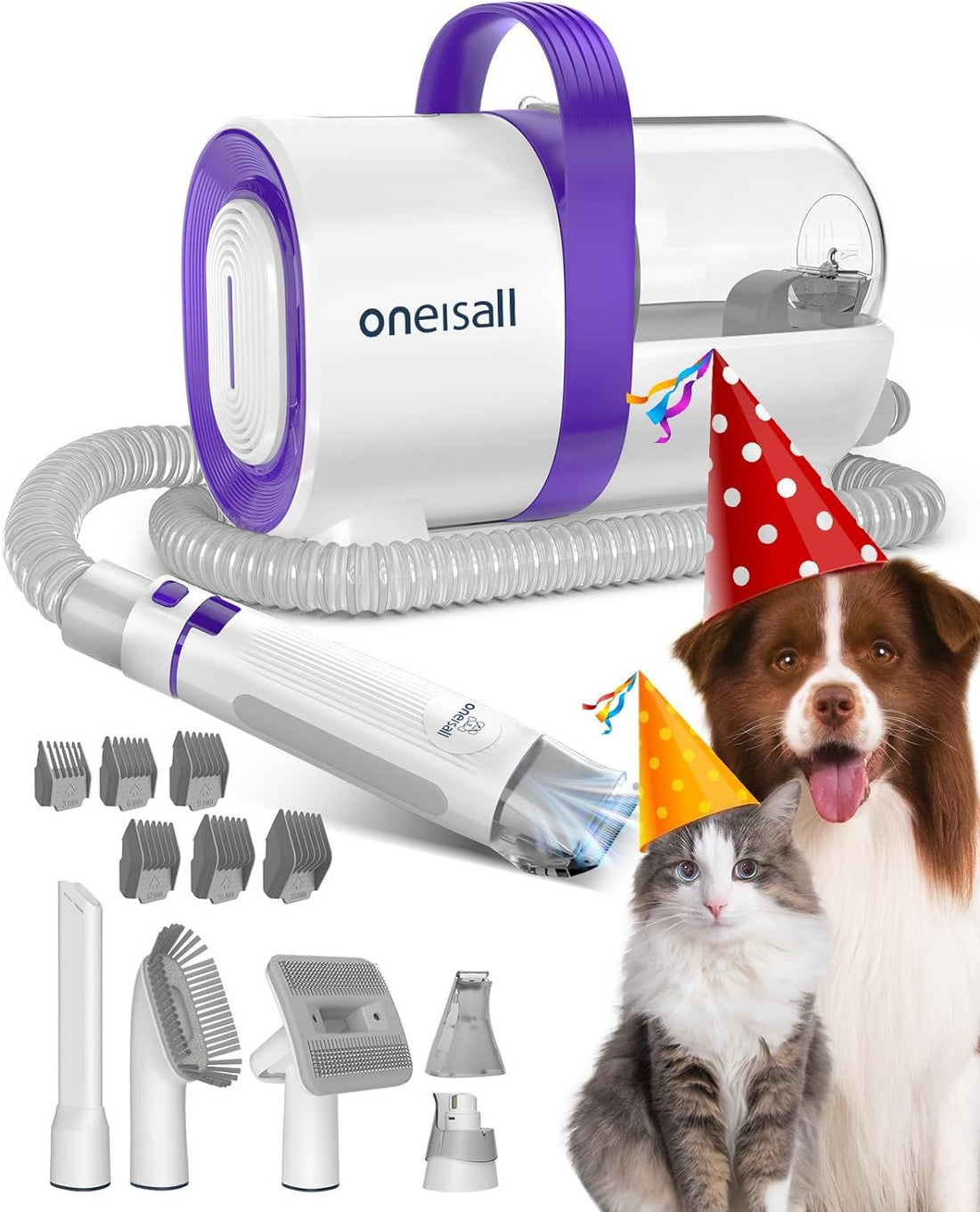 oneisall Dog Hair Vacuum &amp; Dog Grooming Kit, Pet Grooming Vacuum with Pet Clipper Nail Grinder, 1.5L Dust Cup Dog Brush Vacuum