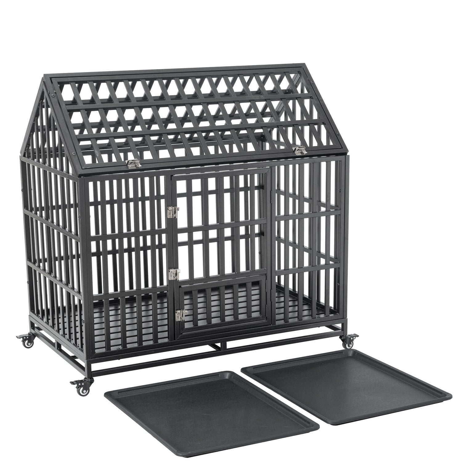 Heavy Duty Dog Cage pet Crate with Roof &amp; window on roof