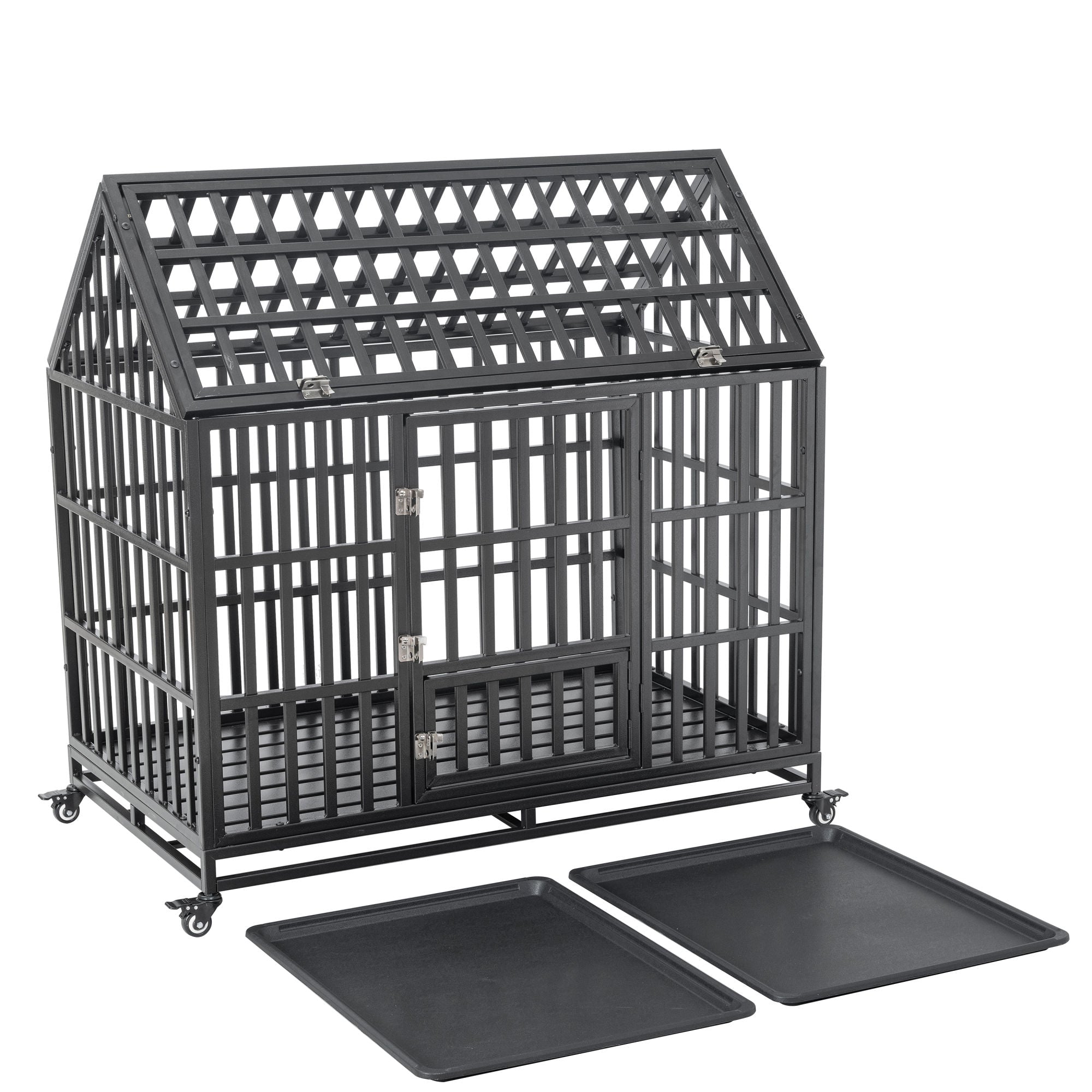 Heavy Duty Dog Cage pet Crate with Roof &amp; window on roof