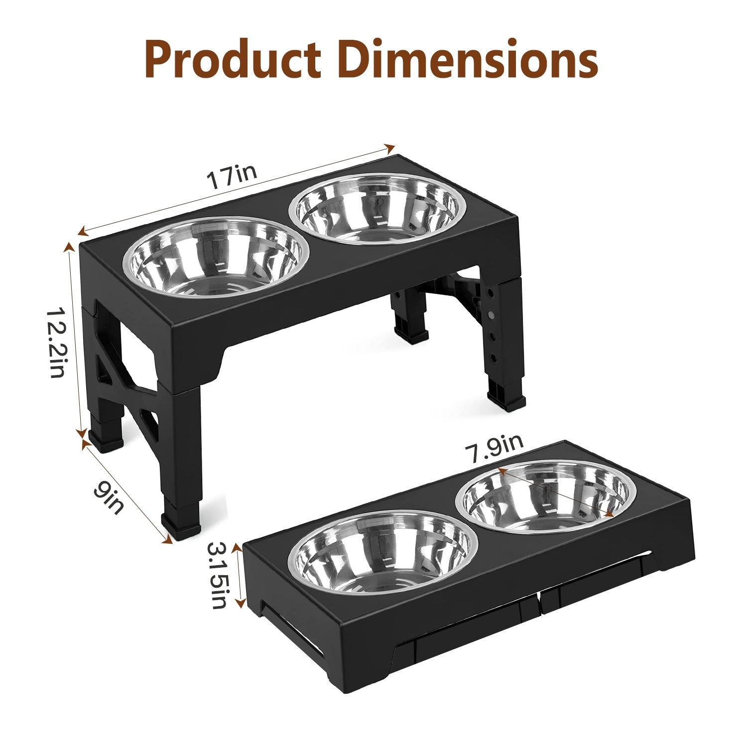 Dog Raised Bowls with 6 Adjustable Heights Stainless Steel Elevated Dog Bowls Foldable Double Bowl Dog Feeder for Small Medium Large Size Dog