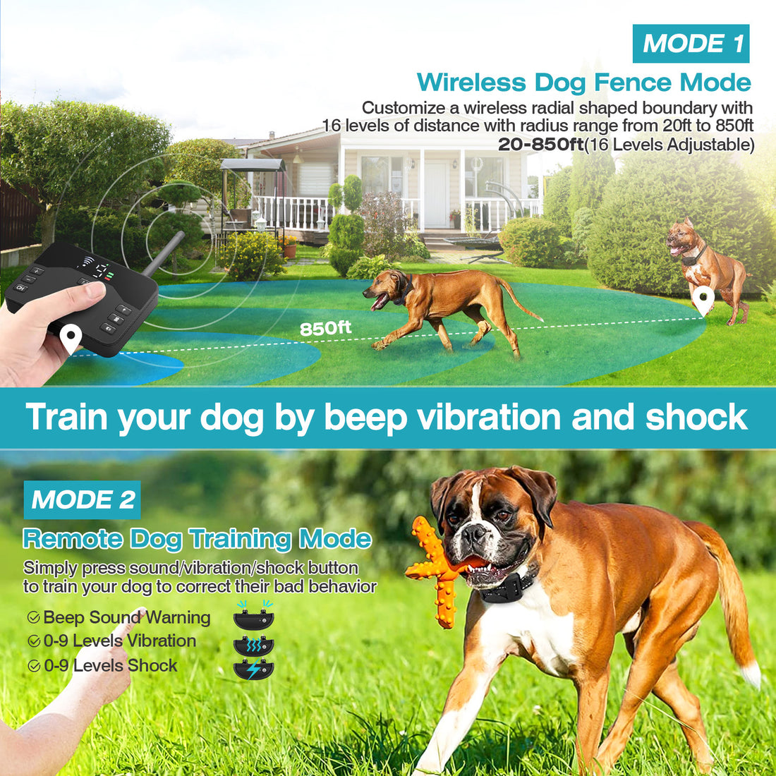 2 In 1 Wireless Electric Dog Fence Waterproof