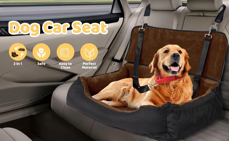 Dog Car Seat Dual Seat Removable Cleaning Coral Fleece Pet Seat with Storage Bag and Safety Belt Fixed Pet Car Seat Suitable for Small and Medium Dogs Car Seat Travel Dog Car Bed (Dual Seat)