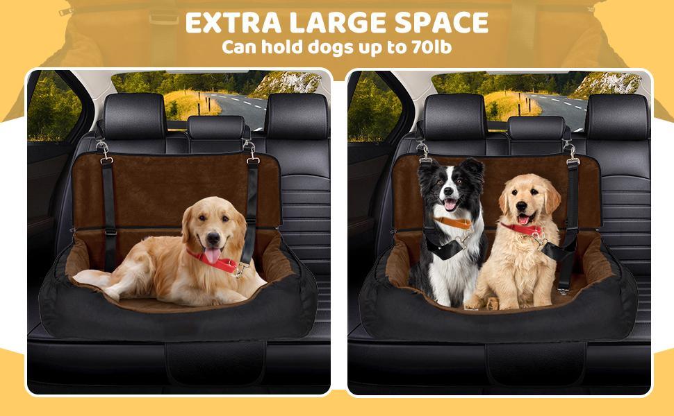 Dog Car Seat Dual Seat Removable Cleaning Coral Fleece Pet Seat with Storage Bag and Safety Belt Fixed Pet Car Seat Suitable for Small and Medium Dogs Car Seat Travel Dog Car Bed (Dual Seat)
