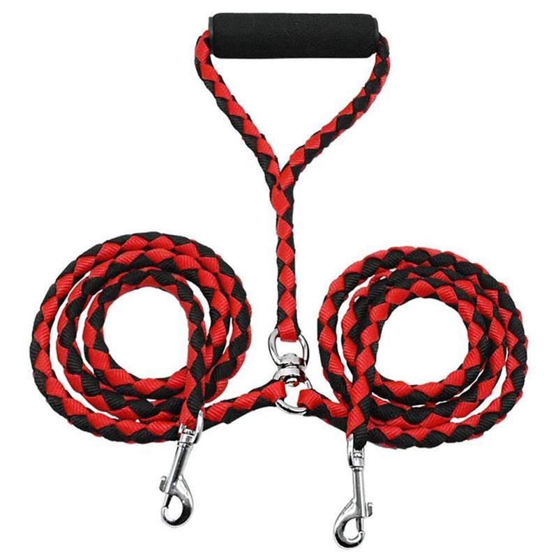 2 Way Braided Nylon Dual Dog Leash Double Leash Rope Strong Pet Leash Walking Running Leads For Couplers With Soft Padded Handle