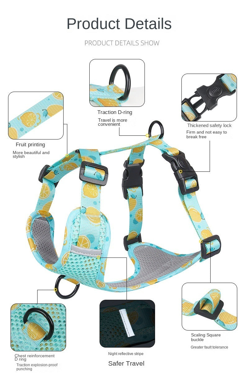 dog Harnesses; New style dog chest strap vest type big dog chest strap explosion-proof flush walking dog rope reflective pet traction rope