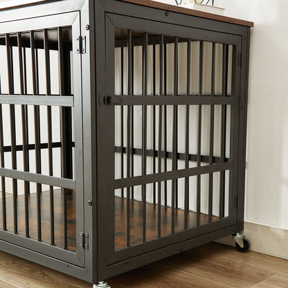 Furniture style dog crate wrought iron frame door with side openings, Grey, 38.4&