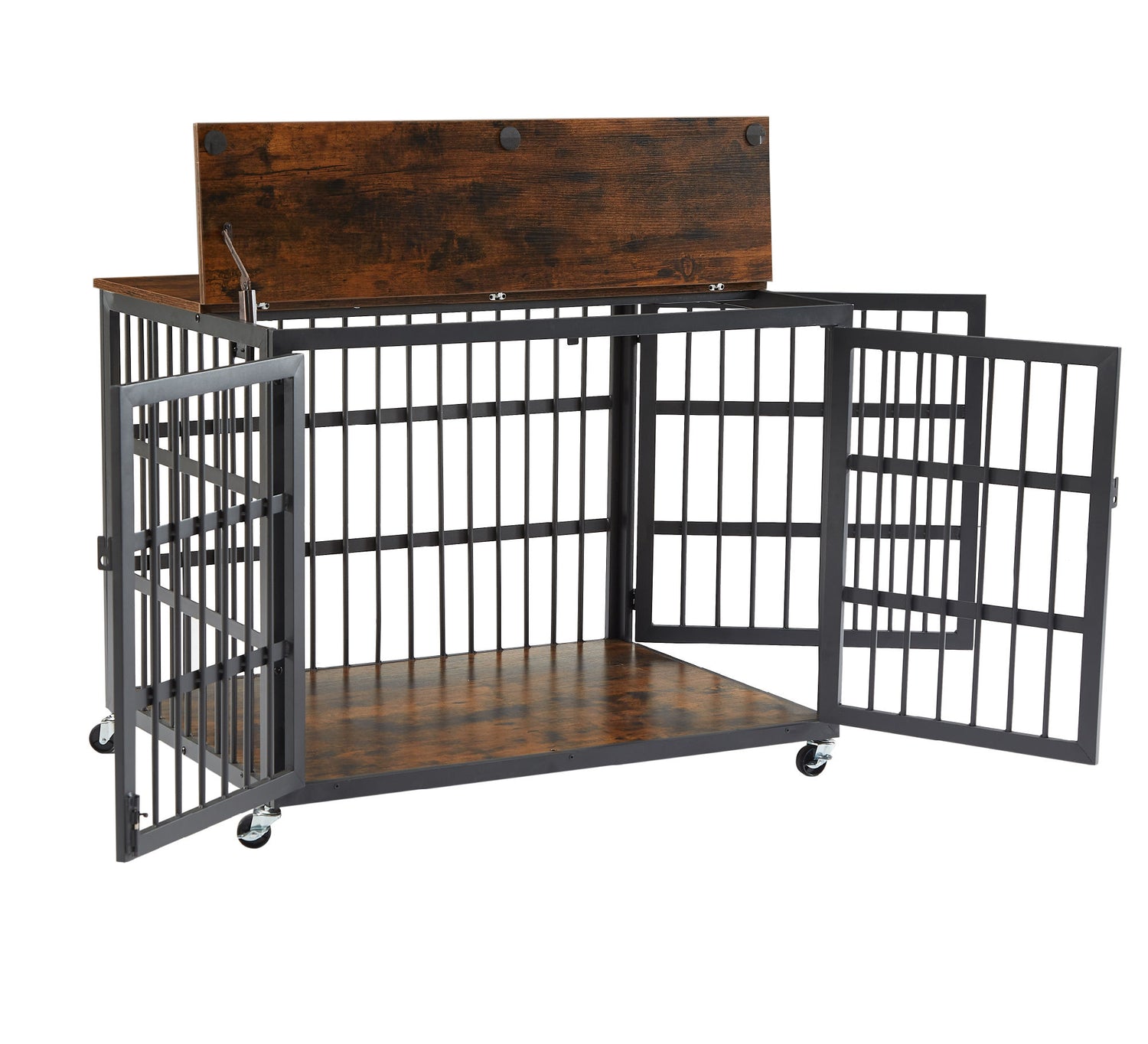 Furniture style dog crate wrought iron frame door with side openings, Grey, 38.4&