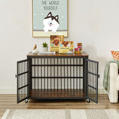 Furniture style dog crate wrought iron frame door with side openings, Grey, 38.4&