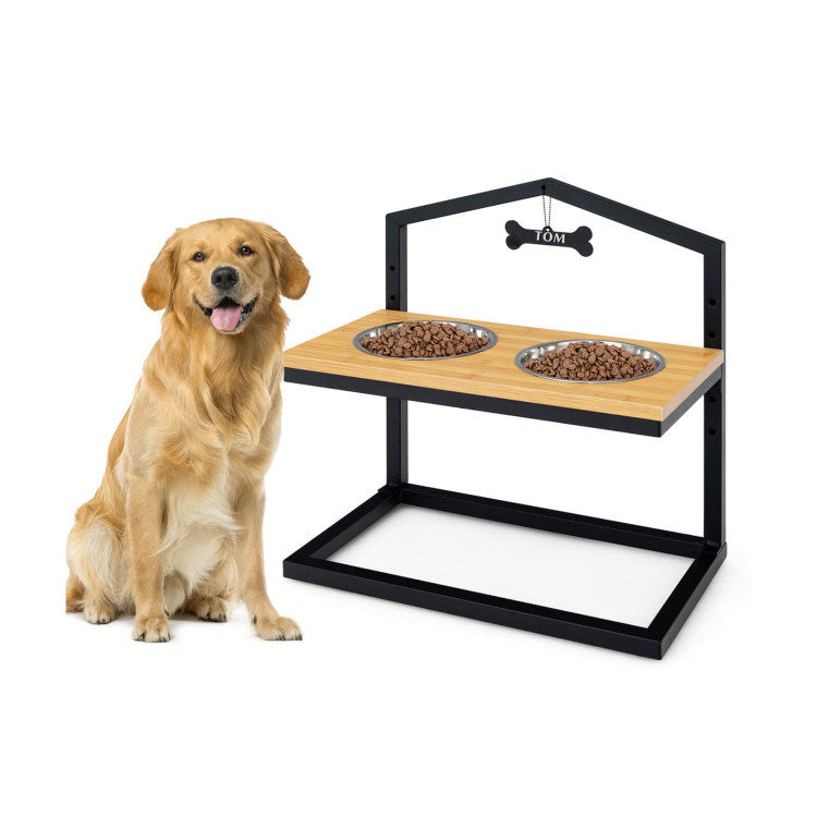 5 Heights Elevated Pet Feeder with 2 Detachable Stainless Steel Bowl