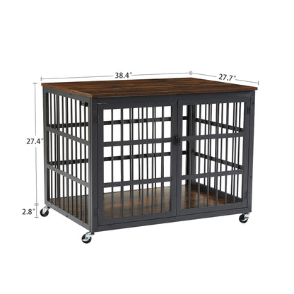 Furniture style dog crate wrought iron frame door with side openings, Grey, 38.4&