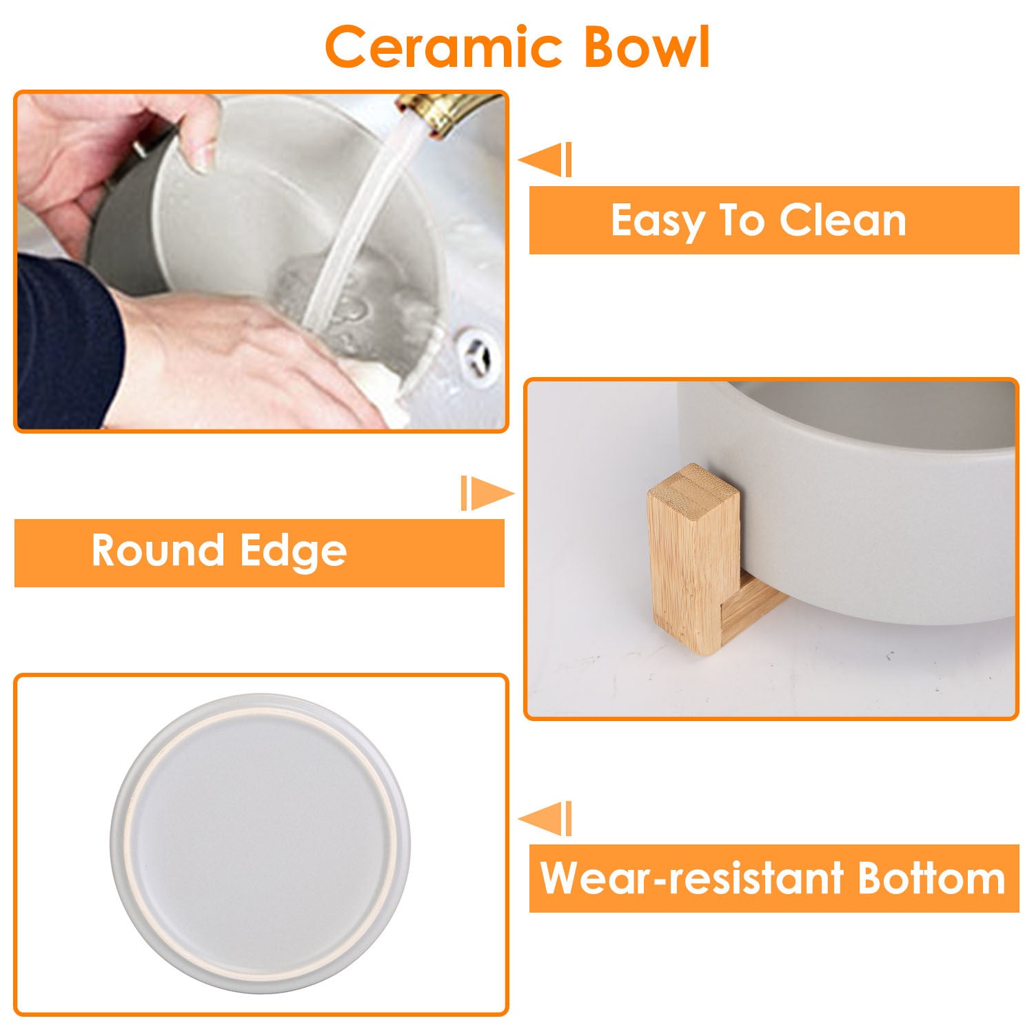 Double 28.7Oz Ceramic Pet Bowls Dog Cat Bowls with Wooden Stand Raised Pet Feeder for Small Dogs Cats