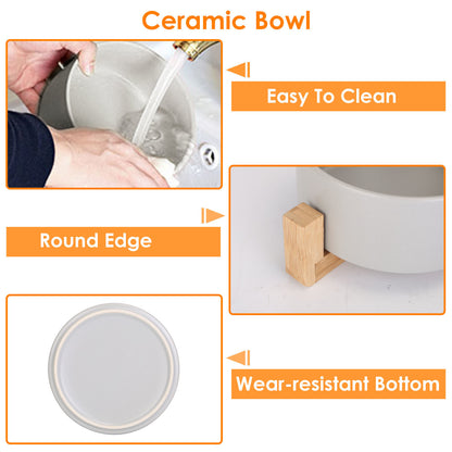 Double 28.7Oz Ceramic Pet Bowls Dog Cat Bowls with Wooden Stand Raised Pet Feeder for Small Dogs Cats