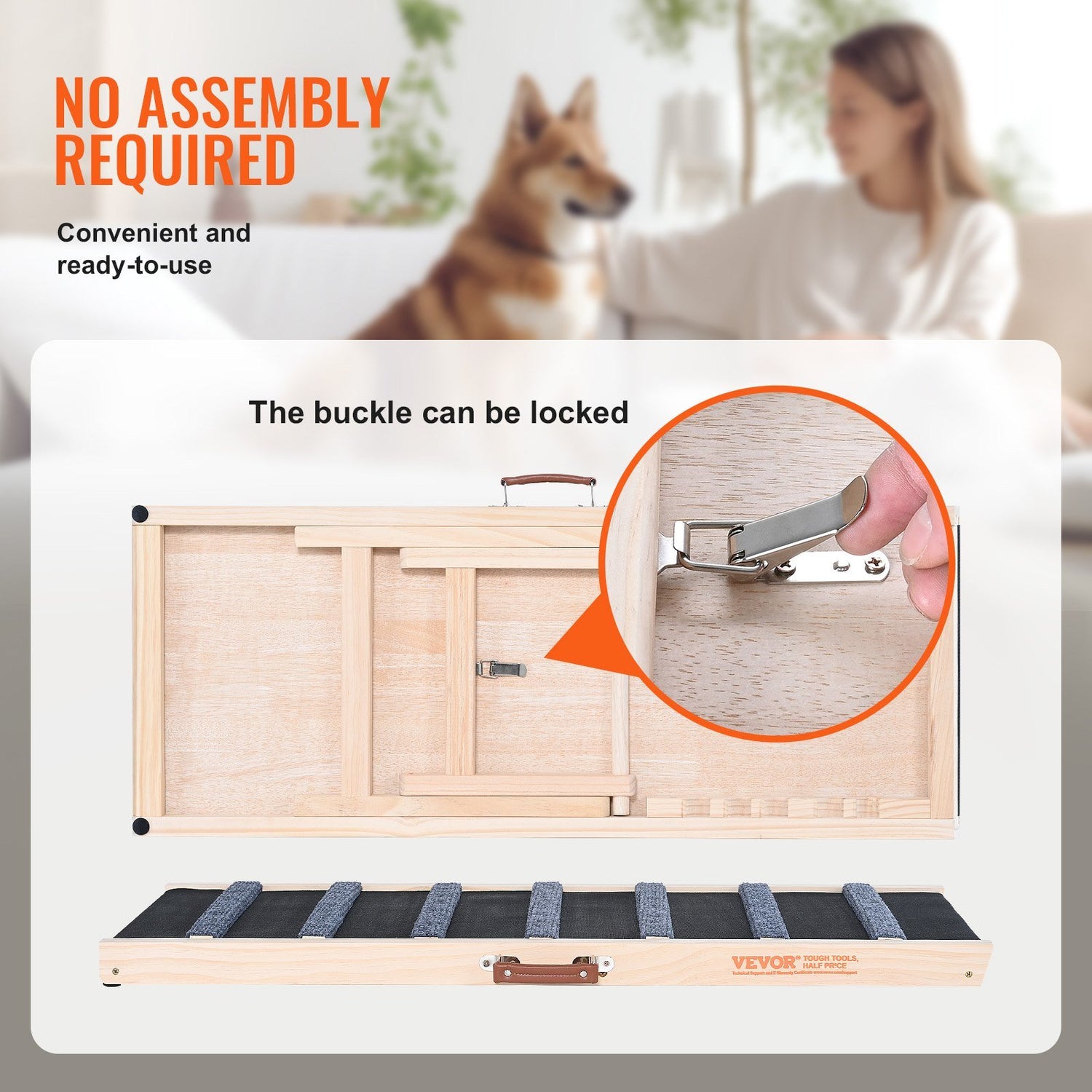 VEVOR Dog Ramp, Folding Pet Ramp for Bed, Adjustable Dog Ramp for Small, Large, Old Dogs &amp; Cats, Wooden Pet Ramp with 39.3&quot; Long Ramp, Adjustable from 15&quot; to 22&quot;, Suitable for Couch, Sofa, Car
