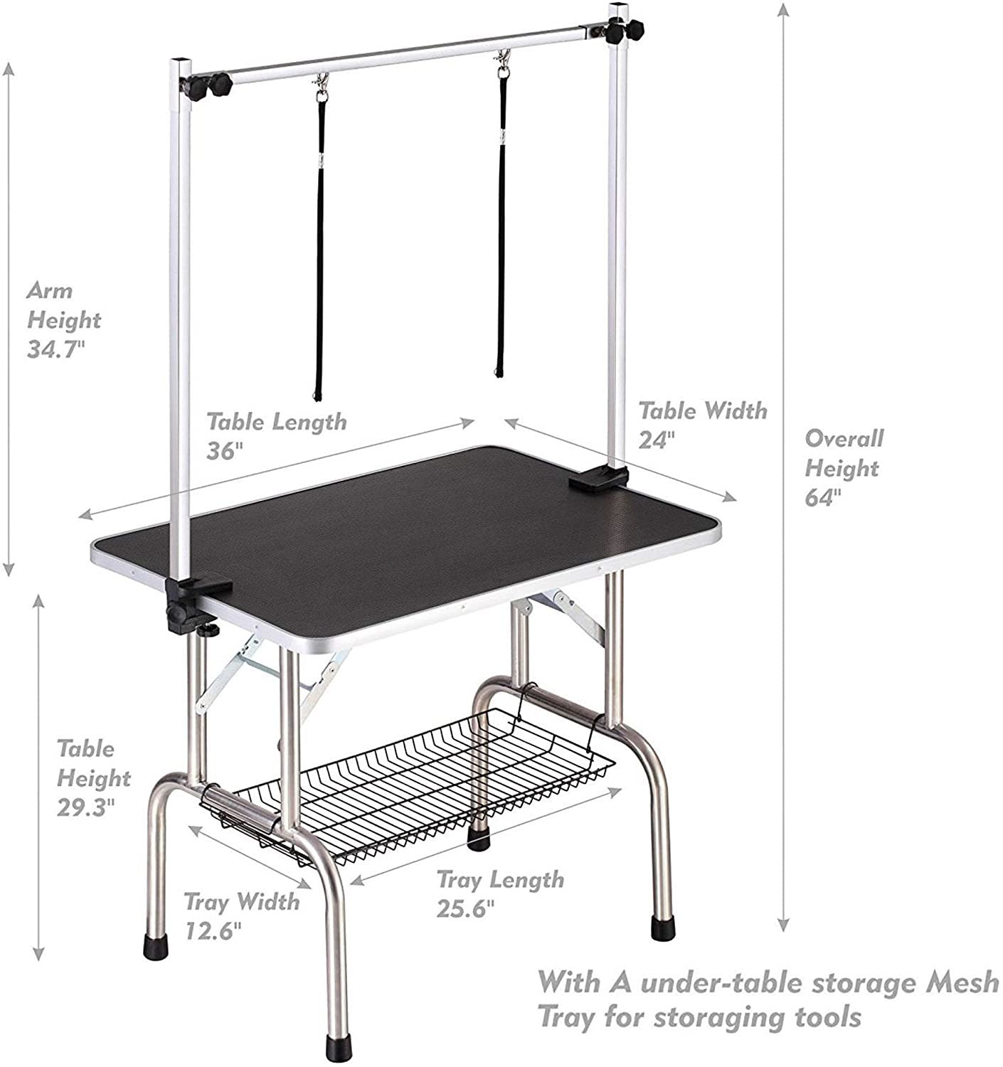 Professional Dog Pet Grooming Table Large Adjustable Heavy Duty Portable w/Arm &amp; Noose &amp; Mesh Tray