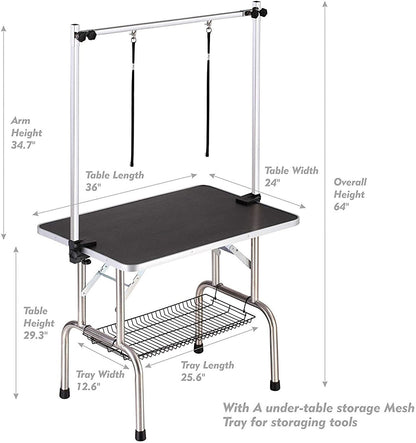 Professional Dog Pet Grooming Table Large Adjustable Heavy Duty Portable w/Arm &amp; Noose &amp; Mesh Tray