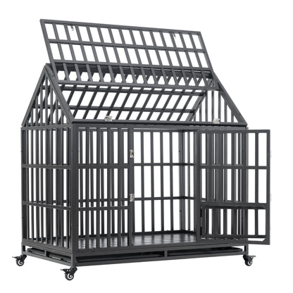 Heavy Duty Dog Cage pet Crate with Roof &amp; window on roof