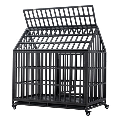 Heavy Duty Dog Cage pet Crate with Roof &amp; window on roof
