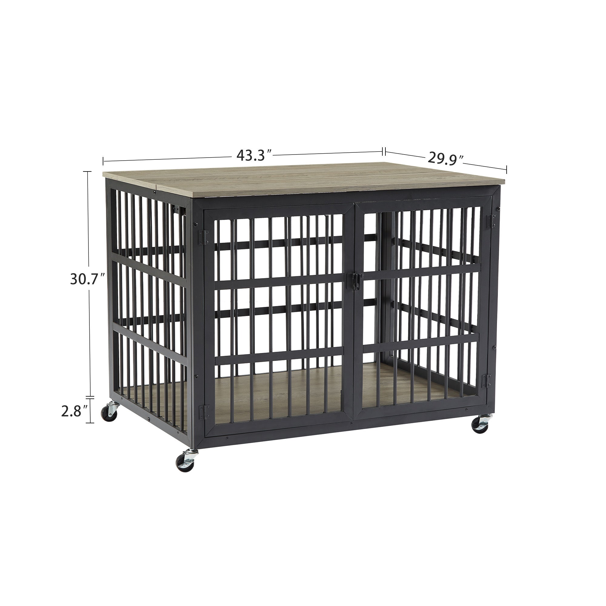 Furniture style dog crate wrought iron frame door with side openings, Grey, 43.3&