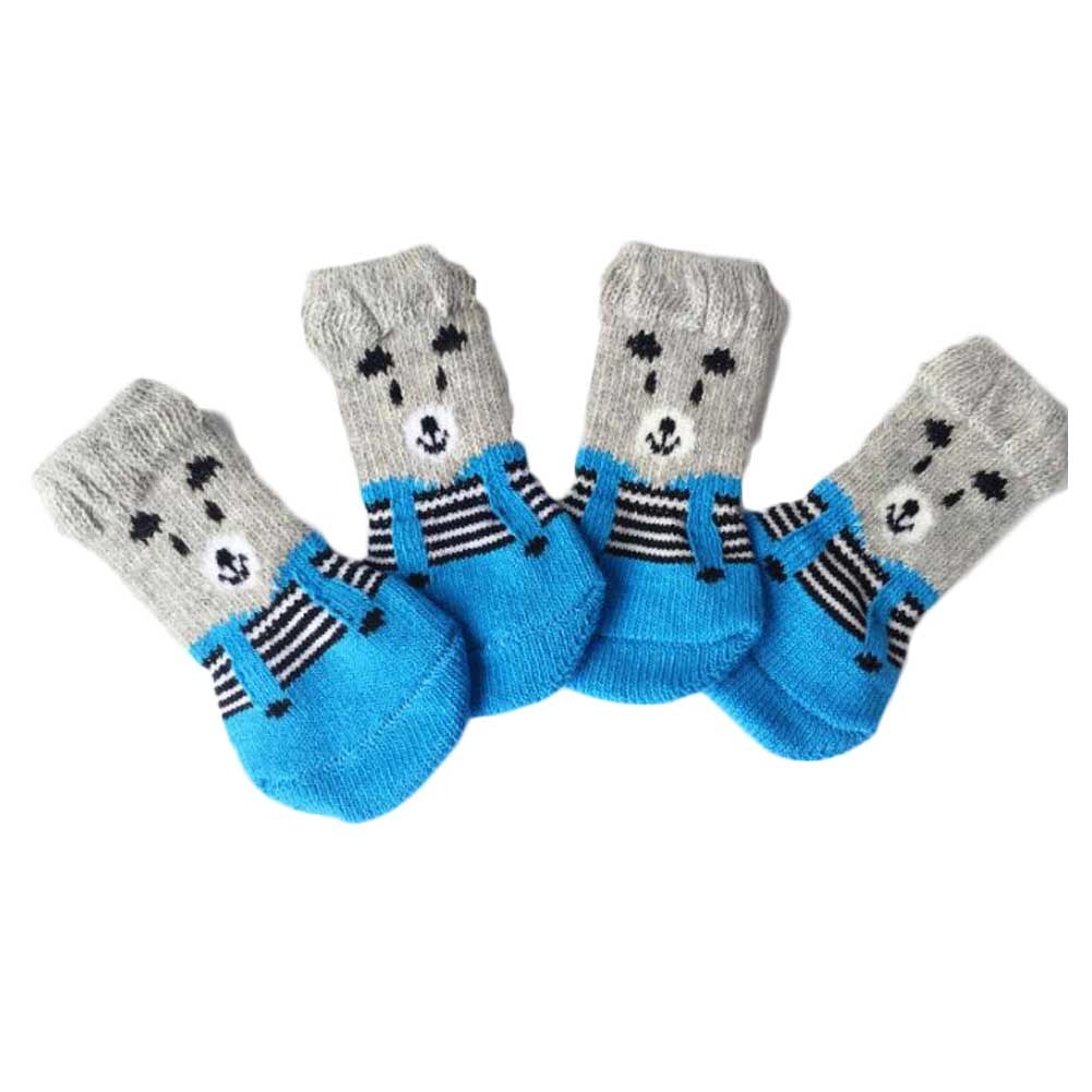 4 Pcs Cats Dogs Knitted Socks Cute Blue Bear Foot Covers