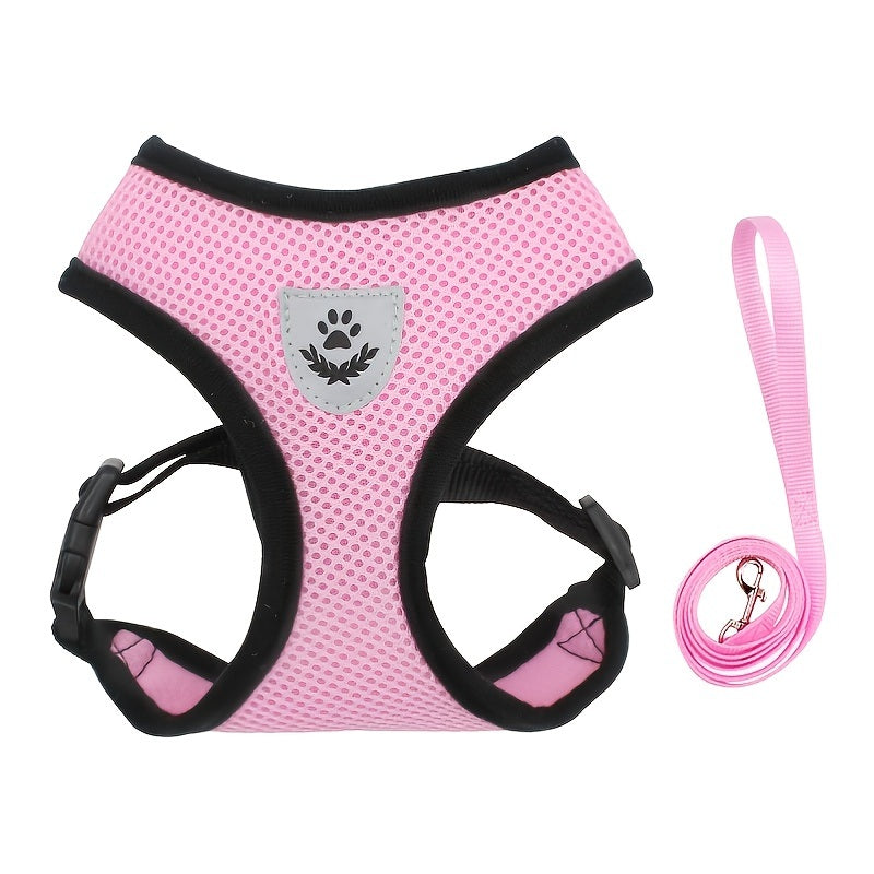 Reflective Pet Harness And Leash Set For Dog &amp; Cat; Adjustable No Pull Dog Harness With Soft Mesh