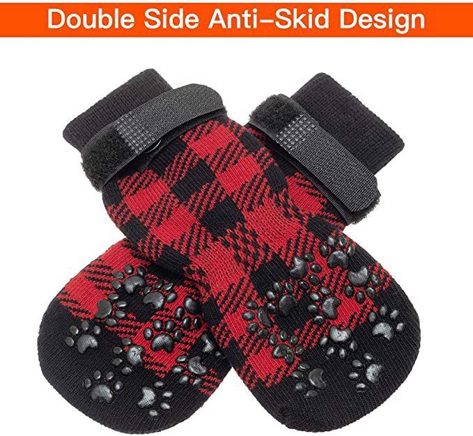 Chrismas Anti-Slip Dog Socks; Waterproof Paw Protectors with Reflective Straps Traction Control for Indoor &amp; Outdoor Wear; 4pcs